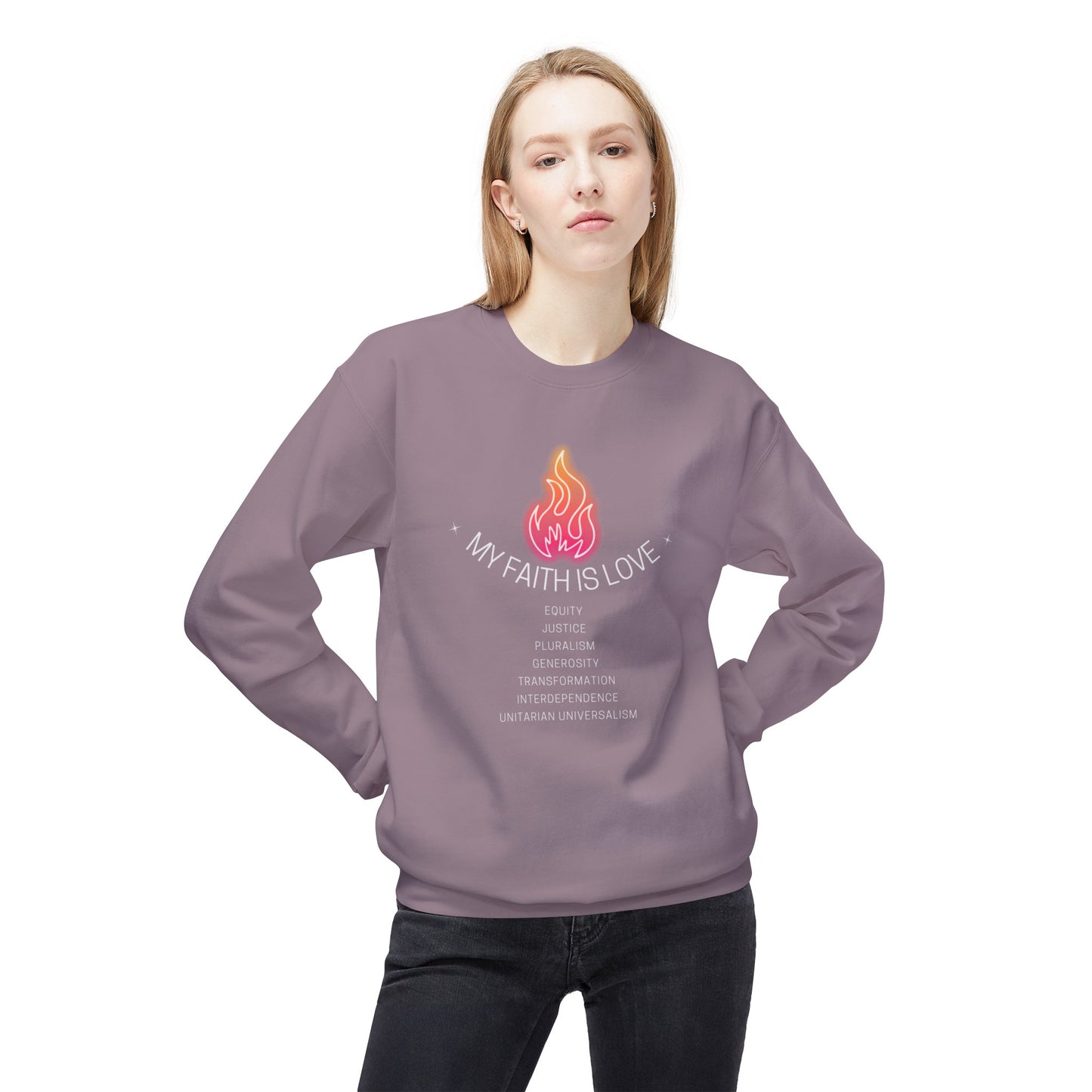 My Faith is Love UU Values Chalice Sweatshirt - Adult - Unisex Midweight Softstyle Fleece Crewneck Sweatshirt