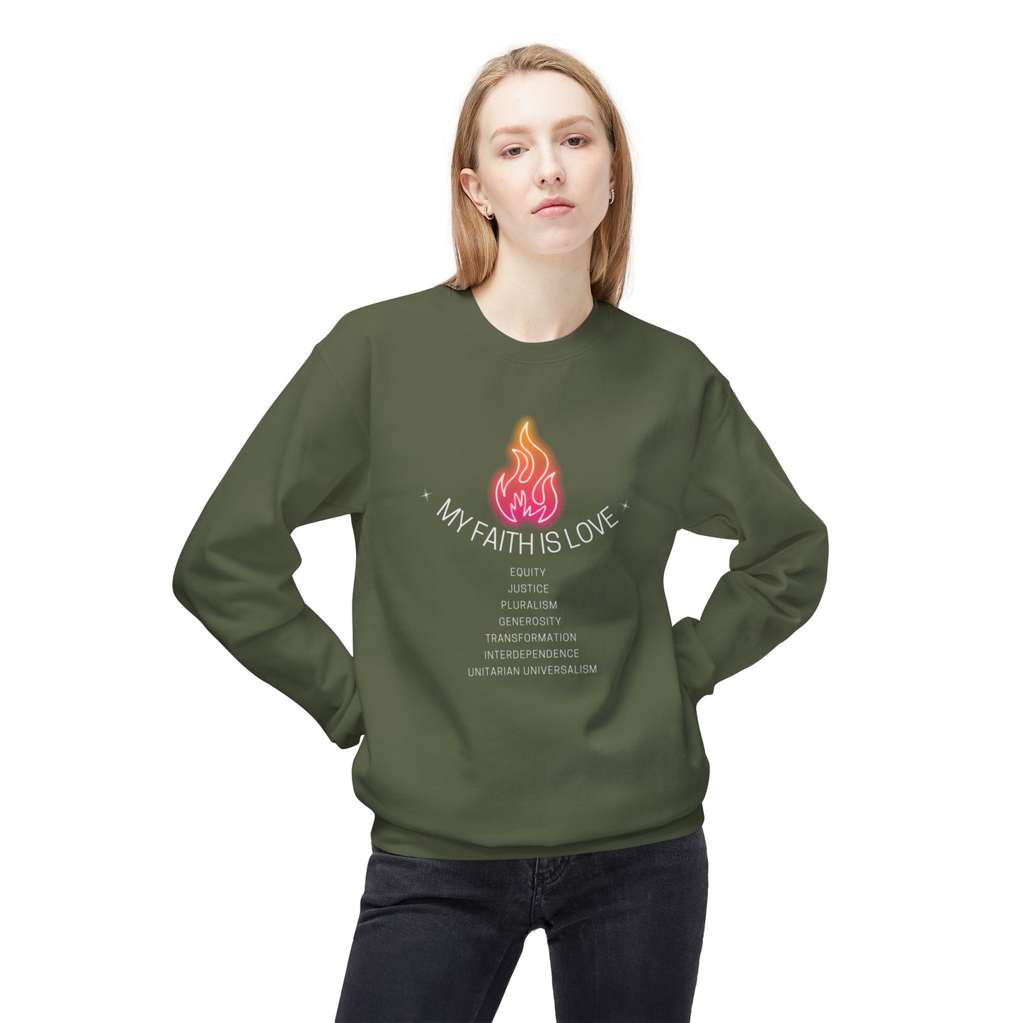 My Faith is Love UU Values Chalice Sweatshirt - Adult - Unisex Midweight Softstyle Fleece Crewneck Sweatshirt