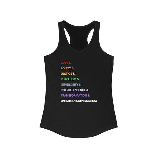 Rainbow UU Values Racerback Tank - Adult (Front Only)