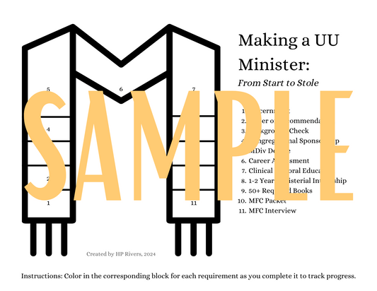 [Digital Download] Making a UU Minister from Start to Stole Progress Tracker Coloring Page by HP Rivers